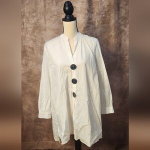 ZARA White Oversized Tunic Blouse – Statement Button Front Cotton Top – Size XS